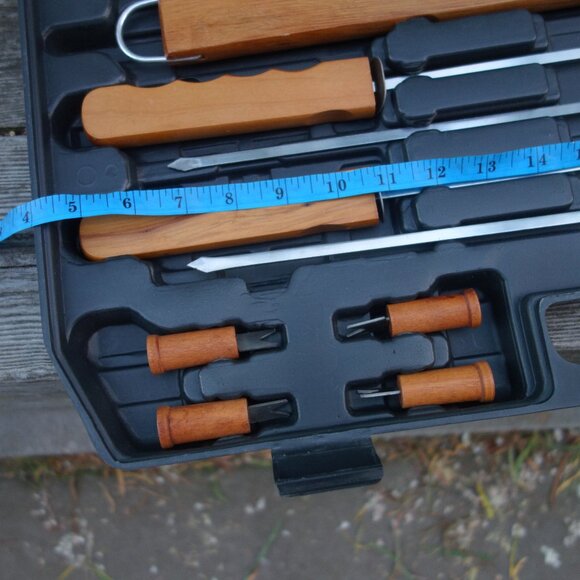 Nice Wood Handle BBQ Set with Plastic Carrying Case Like New! - Picture 7 of 16